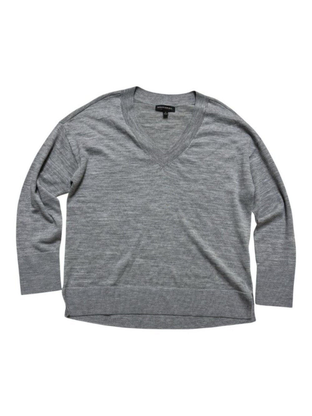 Banana Republic 100% Merino Wool V-Neck Sweater Gray Long Sleeve Women’s M